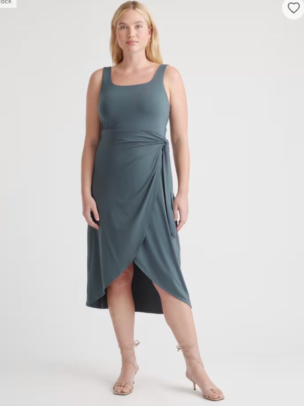 Quince Dark Olive Tencel Jersey Side Tie Dress Sleeveless Midi Wrap sz S